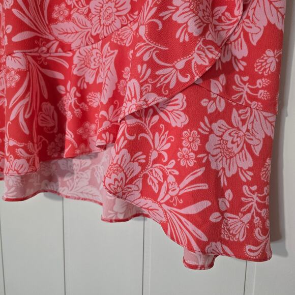 Isaac Mizrahi Women's Pull on Bridgehampton Faux Wrap Printed Skirt Coral Size L - Picture 4 of 9